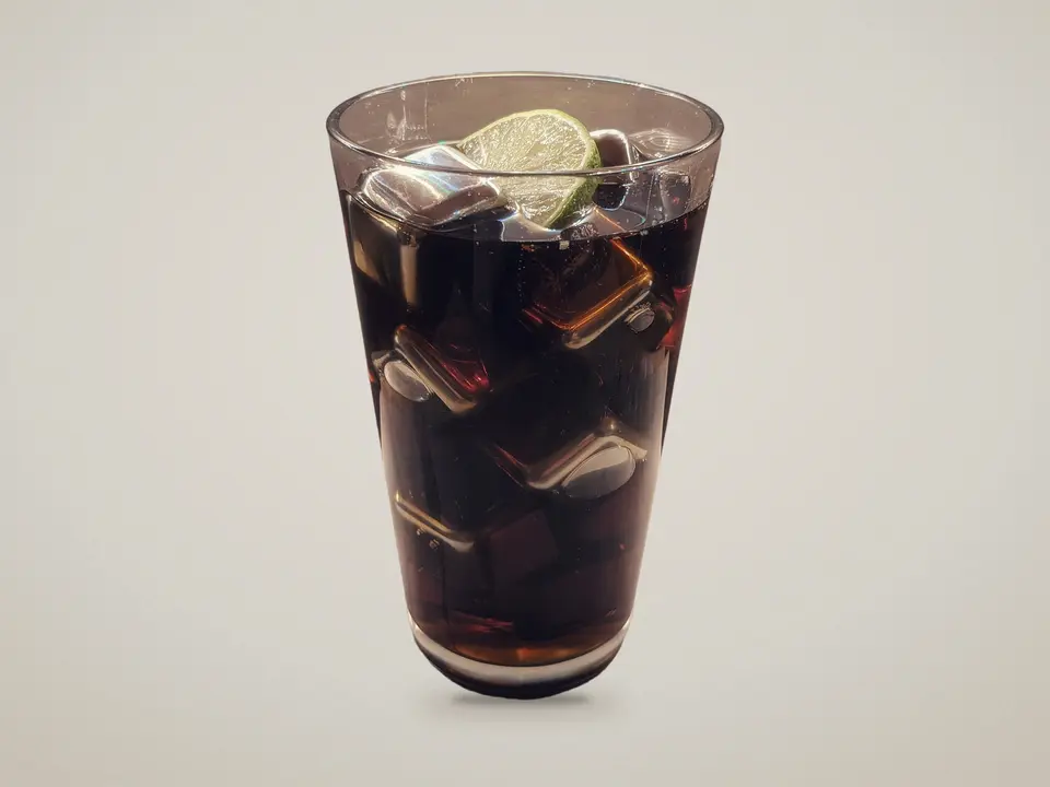 Verre de cola avec glaçons